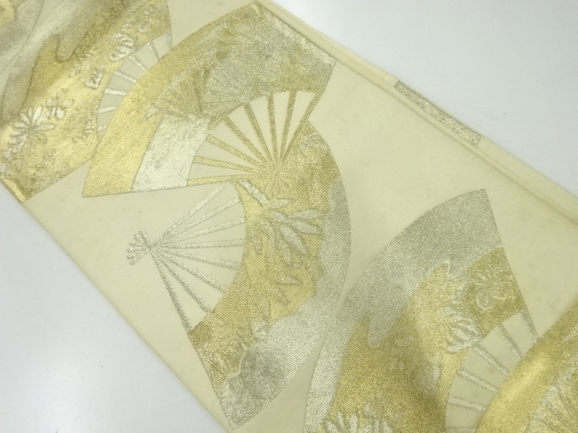 アンティーク　扇に草花模様織出し袋帯（材料）